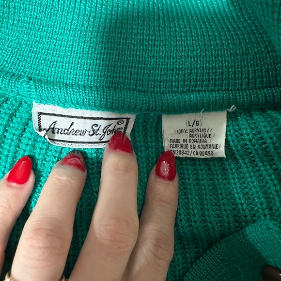 Vintage green emerald henley sweater size large - Picture 5 of 5